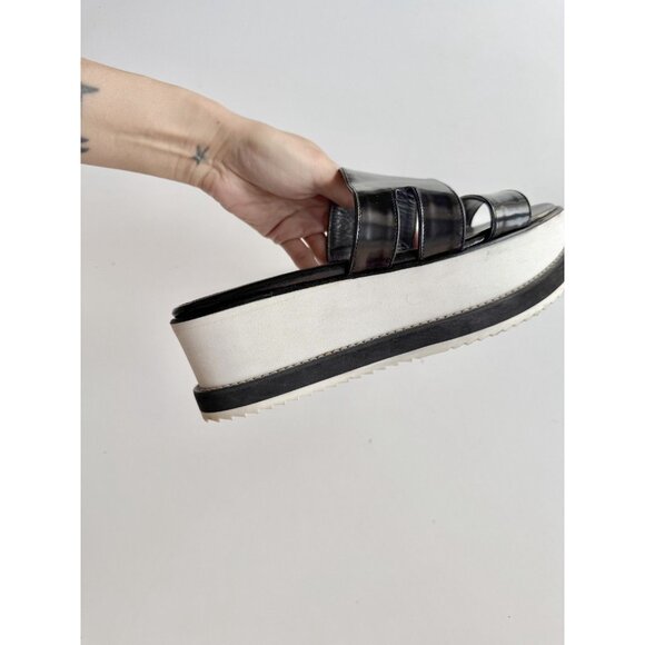 STUART WEITZMAN Black Leather White Platform Slip On Sandals Slides, Size 7.5 - Picture 4 of 16
